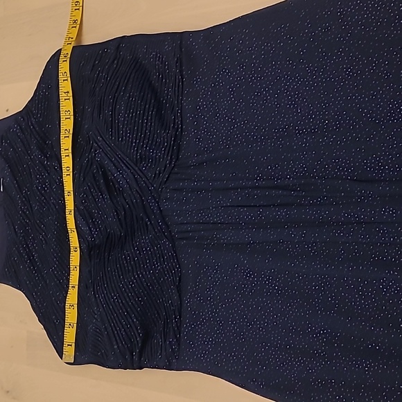 NWOT DB Studio Navy and Silver Glitter High Neck Maxi Gown - Picture 5 of 16